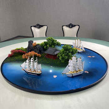 猎卡威 酒店餐桌转盘桌花微缩景观装饰品桌芯饭桌中间创意帆船工艺品