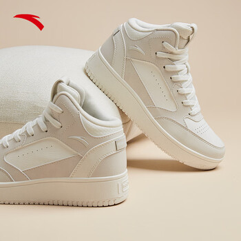 安踏高帮板鞋女夏季革面防泼水透气不闷脚女子运动休闲鞋