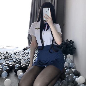 性感空姐制服诱惑包臀裙女秘书挑逗床上火辣上衣丝巾短裙t裤开档丝袜s