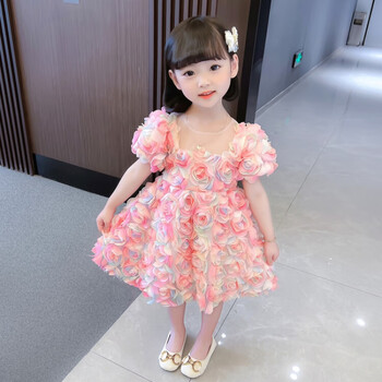 梵美莲女童连衣裙夏季2023新款儿童网红立体花朵韩版公主裙女孩夏装