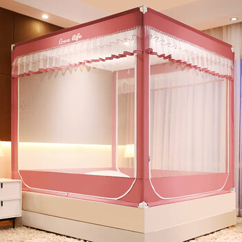 沐诗羽新款家用坐床式方顶蚊帐加密防摔全底蚊帐设计三开门360°防蚊