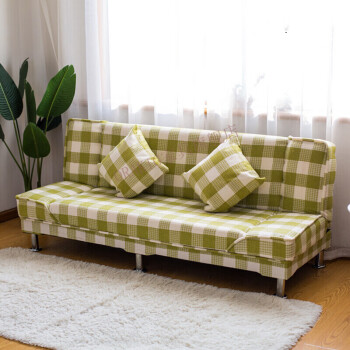 ORAKIG小户型布艺沙发房可折叠沙发床两用简易沙发客厅沙发出租房服装店沙发休息沙发 绿白格 棉麻 双人座1.2米长度：不带抱枕