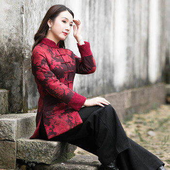 如意风冬季旗袍上衣中式唐装女中国风长袖时尚复古外套民族风女装r191