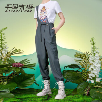 云思木想摩登中国风2022夏季新款长裤原创设计高腰背带裤女69558 军绿色 XL