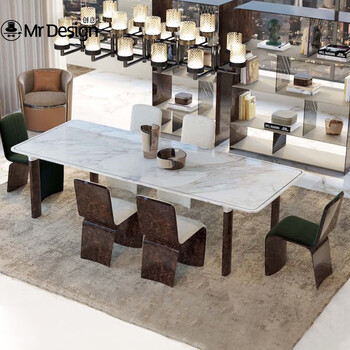 餐桌 意大利轻奢天然大理石餐桌后现代别墅bentley宾利大户型长餐桌