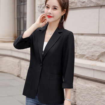 上衣商务职业西服秋装小个子外套可爱女装女士黑色外套春秋女减龄女装