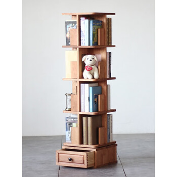 书柜客厅小书柜子简约学生绘本创意转角置物架樱桃木圆形六层独立旋转