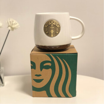 星巴克杯子杯子经典黑白色鱼鳞铜章咖啡杯大容量喝水陶瓷马克杯伴手礼