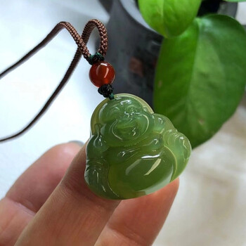 墨韵冰种岫玉玉佛吊坠岫岩玉弥勒佛公玉坠a货大肚佛项链玉佩弥勒佛