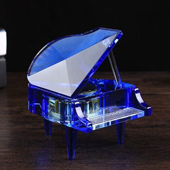 音乐盒透明水晶迷你钢琴模型八音盒简约摆件儿童男女学生生日礼物六一儿童节520礼品 MP4+蓝牙：中号蓝色钢琴