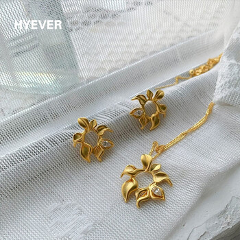 hyever足金999树叶吊坠黄金颈饰镶嵌钻真金项链凌乱枫叶圈锁骨链送