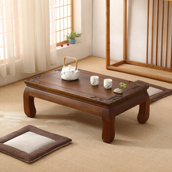 茶几炕桌实木榻榻米桌子飘窗小茶几老榆木矮桌禅意新 茶青色120*60*30