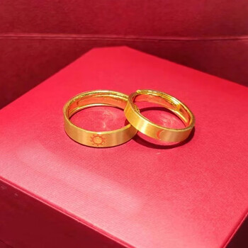 戒指情侣款一对可调节黄金结婚对戒999足金素圈婚戒 女款足金戒指约5