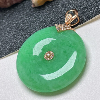 anywn满绿平安扣吊坠翡翠缅甸货镶嵌玉石玉佩珠宝挂件首饰宝挂件宝宝