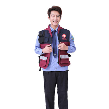 服服装卫生应急马甲应急救援多功能多口袋马夹反光120男酒红色马甲m