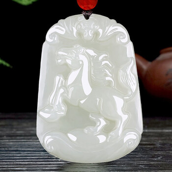 宛玉盈和田玉十二生肖吊坠白玉浅青玉男女款玉坠玉石挂件附送证书马