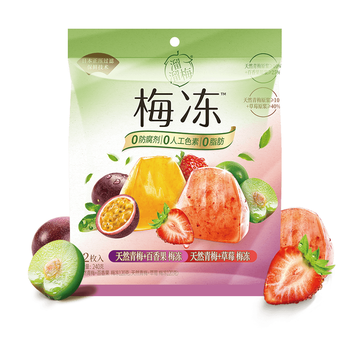溜溜梅百香果+草莓双拼梅冻200g/袋  果冻儿童健康小包装休闲零食 百香果&草莓味200g「酸甜爽口」