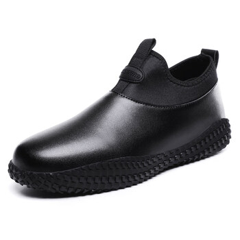 大码防雨鞋男休闲皮鞋大号防滑防水工作厨房全黑色男鞋子全黑39