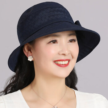 中年妇女遮阳帽妈妈夏季宽檐圆顶遮脸帽子女士中老年人夏天透气薄款