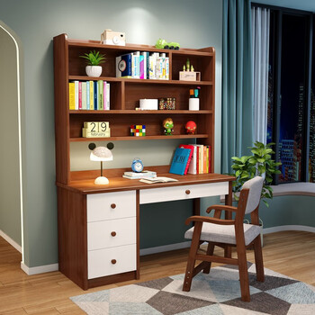 左立方 实木书桌书柜一体桌学习桌椅家用卧室青少年中小学生写字桌子
