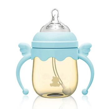 小白熊（Snow Bear） 宽口新生儿带手柄婴儿PPSU感温防胀气奶瓶 宝宝奶瓶 吸管蓝色160ML