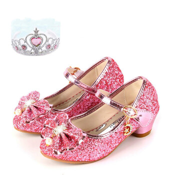 法比兔新款儿童鞋子女童高跟鞋公主鞋小女孩银色水晶单鞋女学生 粉色