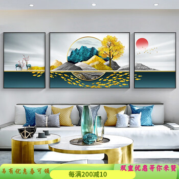伽文山水装饰画客厅装饰画大气三联画沙发背景墙壁画现代组合挂画14款