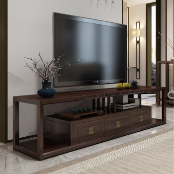 定制新中式实木电视柜复古现代简约客厅卧室落地柜雕花电视机柜储物柜