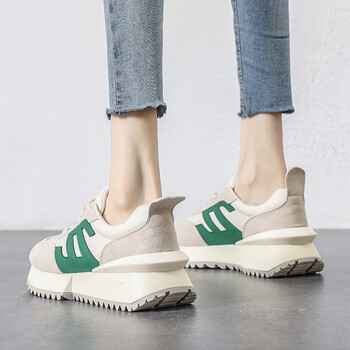 繁安厚底小蛮腰阿甘鞋女2023年新款女鞋夏季透气轻便粉色运动鞋跑步鞋