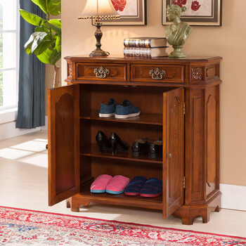 缦宛木美式实木鞋柜双开门储物门厅柜进门口柜子整装门厅入户玄关胡桃