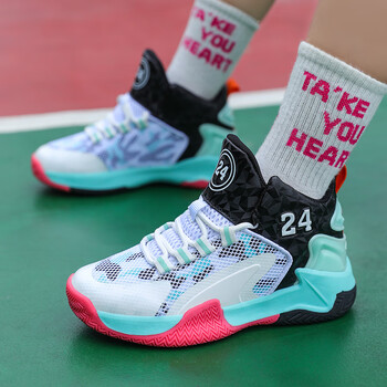 科鑫男童透气网面篮球球鞋运动鞋大童中大童小学生男孩子训练秋季白黑