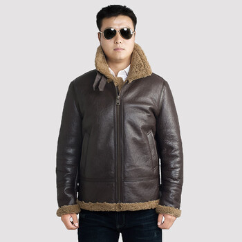 生态真皮b3皮毛一体夹克冬季加厚真皮皮衣中老年外套皮毛一体保暖上衣