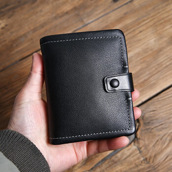 酷奇袋鼠男士钱包真皮短款手工感钱夹头层牛皮大容量竖款潮牌黑色