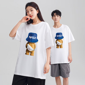 以纯yishion官方旗舰店夏季短袖t恤男女宽松nasa背包熊落肩圆领t恤