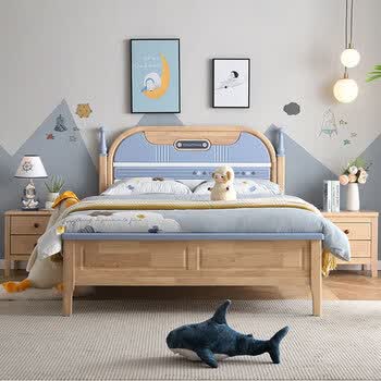 起凤简约美式儿童床男孩女孩青少年实木床学生床 1.5米床 10cm垫 柜*1