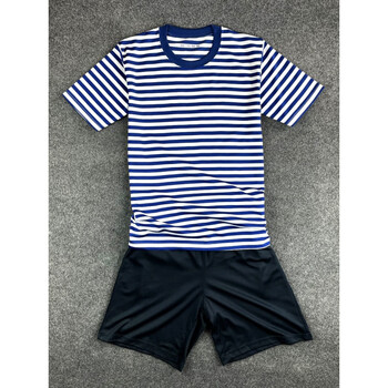 海军衫海军t恤海魂衫套装男女夏季短袖上衣速干短裤圆领条纹t恤军训服