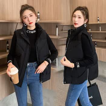 sport新款羽绒棉马甲女秋冬短款时尚百搭棉衣宽松棉服外穿坎肩 黑色 s