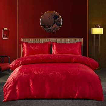 红豆柏兰图大提花四件套 双人床品婚庆红色床单被套200*230cm 床单230