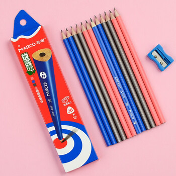 马可2h/hb/2b矫正握姿三角杆素描铅笔学生用儿童铅笔三角笔带橡皮无毒