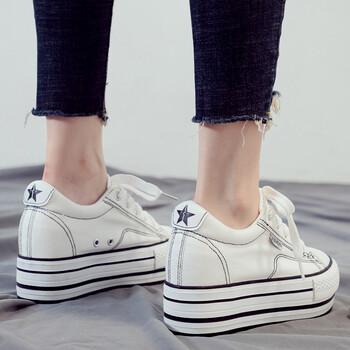 夏天帆布鞋女高颜值低帮厚底春秋初中学生少女白色女增高5cm板鞋松糕