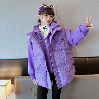 荷棠梦女童冬装假两件棉服2022新款8岁女大童棉衣十岁女孩棉袄9-12岁