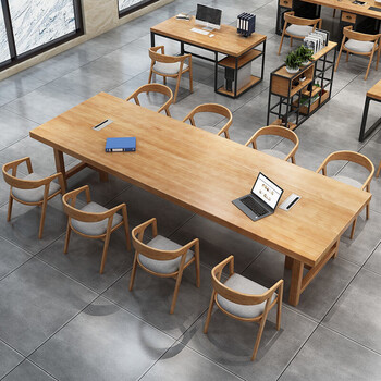 洛茗全实木会议办公桌椅组合简约现代图书馆长条阅读桌大长桌子培训桌