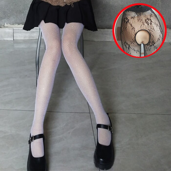 kxke 网红开档渔网袜暗黑夏季白色蕾丝袜女春秋薄款黑色ins连裤袜