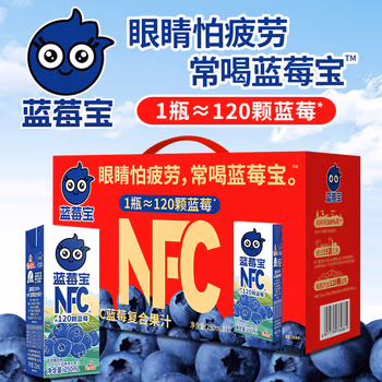 福兰农庄蓝莓宝100%NFC蓝莓复合果汁0添加剂0脂肪250ml*10盒礼盒装