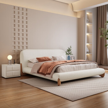 简蕴羊羔绒双人床1.8米主卧室大床 意式极简轻奢布艺床1.5米 羊羔绒床 1.5x1.9米 框架结构