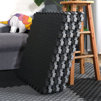 明德泡沫垫儿童拼接地垫宝宝卧室家用地板垫黑色五道纹585812cm9片