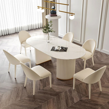 椭圆形饭桌家用小户型轻奢奶油系岩板餐厅桌椅组合雪山白餐桌1808075