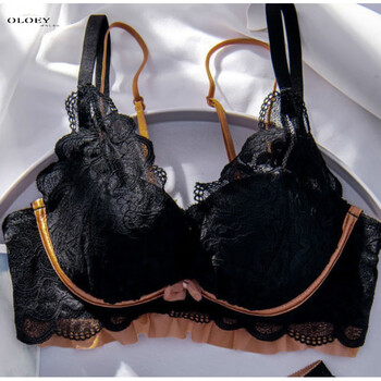 女生内衣套装小胸聚拢防下垂提胸罩调整型女士蕾丝无钢圈文胸夏 深