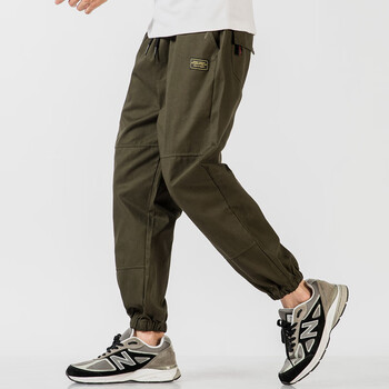 蒙口动感2023春季新款束脚裤子男款潮流 流线宽松休闲大码男束脚裤 军