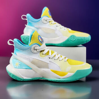 李宁舒适同类型音速1篮球鞋男高帮实战球鞋水泥地战靴 渐变黄 摩擦有